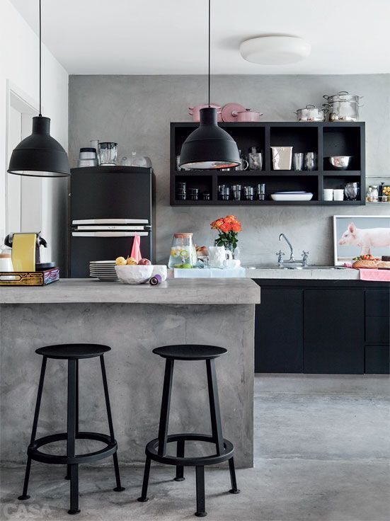 Floor, walls and countertops in the same material - polished concrete