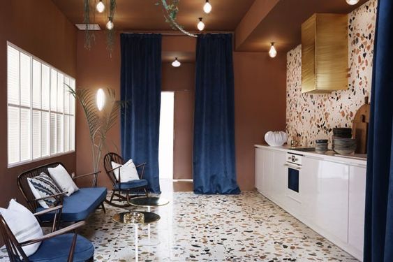 Terrazzo on kitchen floor and wall