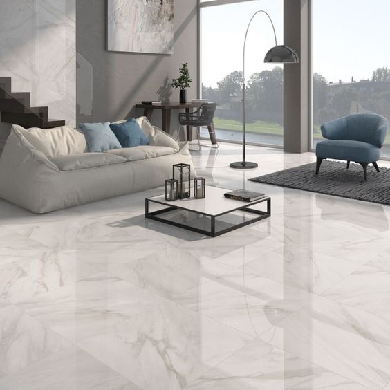 Polished square pieces of marble on living room