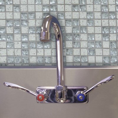 Laundry wall-mounted centerset faucet, installed on the sink's backsplash.