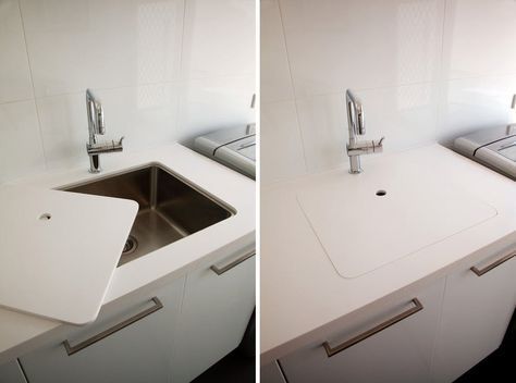 Laundry countertop with undermount stainless steel and lid