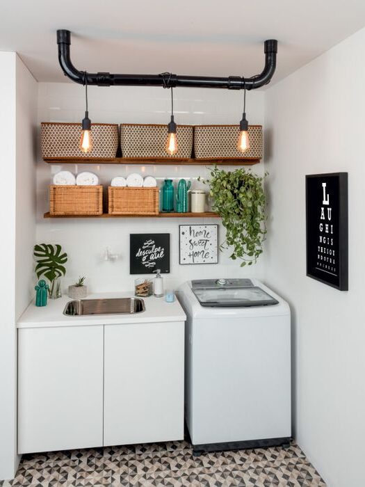 Ideal dimensions of a laundry countertop with embedded sink by the washer and dryer