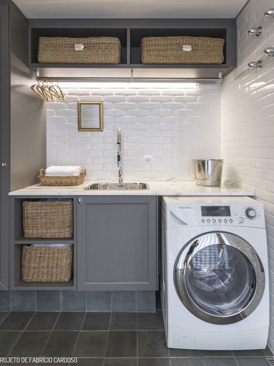 Ideal dimensions of a laundry countertop with embedded sink over the washer and dryer